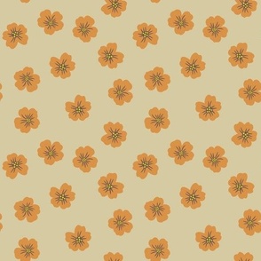 Retro Orange Flowers on Beige Background 