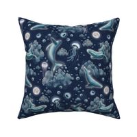 Night Sky Whales and Jelly Fish - Small