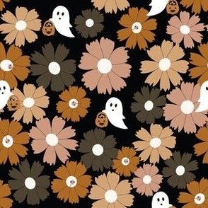 Medium Scale // Charcoal Pink and Brown Halloween Ghost Candy Trick or Treat  on Midnight Black
