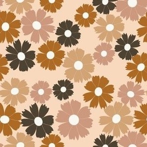 Medium Scale // Charcoal Pink and Brown Halloween Fall Daisy Flowers on Apricot