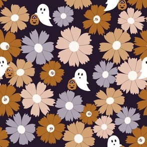 Large Scale // Lavender Pink and Brown Halloween Ghost Candy Trick or Treat  on Eggplant Purple