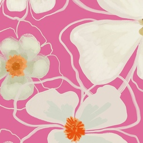 Daisies in Abstract Gouache Colorful Retro Pink_Jumbo