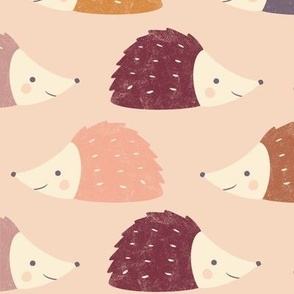 Sweet Hedgehogs Brown, Pink and Orange Hedgehogs on Pale Soft Pink  Cozy Cottage Collection