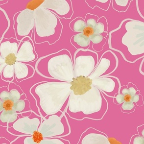 Daisies in Abstract Gouache Colorful Retro Pink_Large