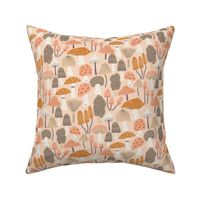 Woodland Mushroom  Brown and Orange Mushrooms on Pale Soft Pink Cozy Cottage Collection 