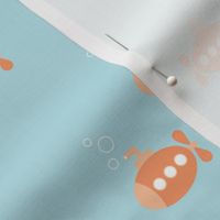 Little submarine waters - cute little under the sea icon orange peach on light blue