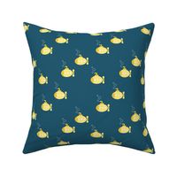 Little yellow submarine waters - cute little under the sea icon lemon yellow on navy blue