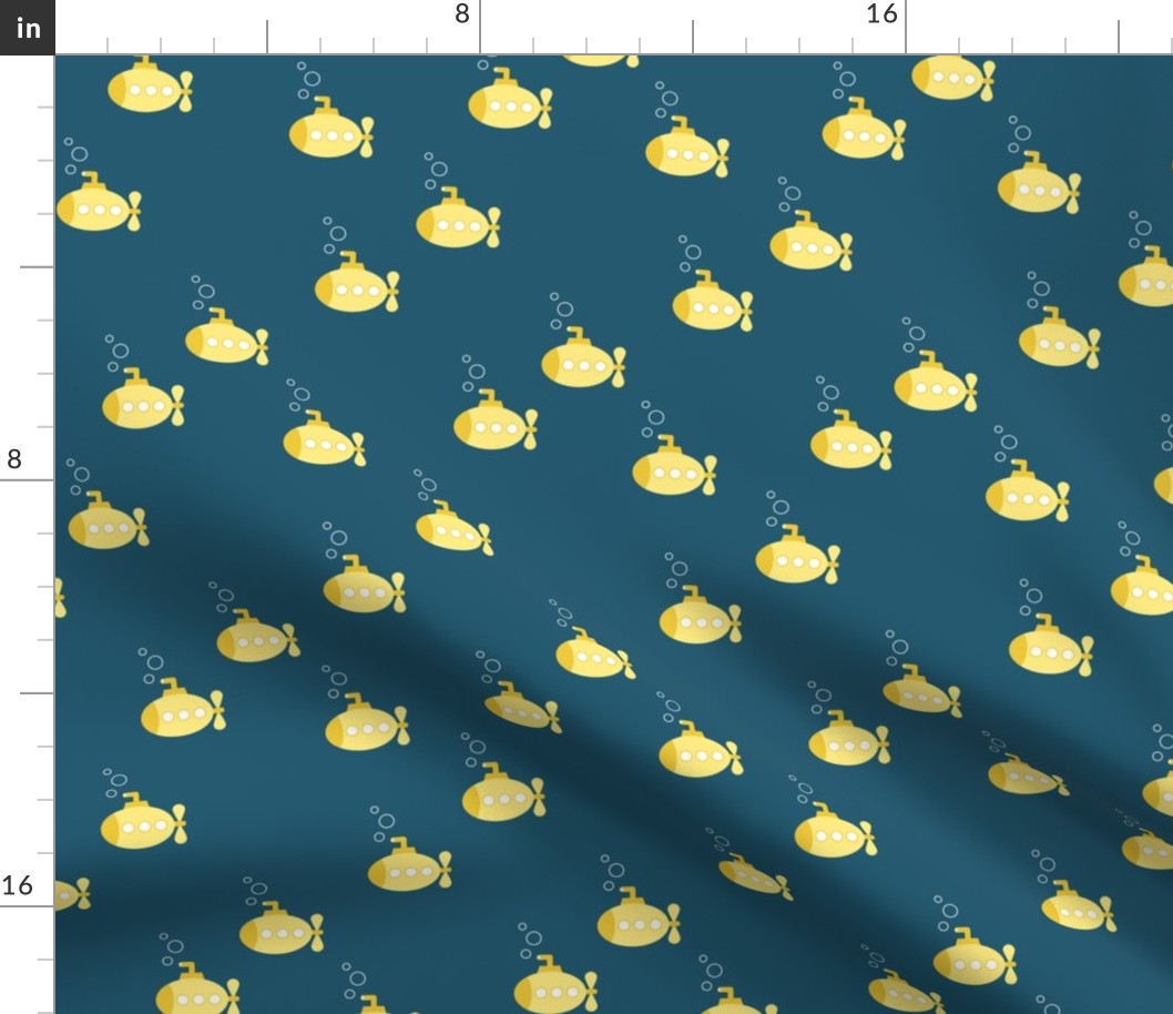 Little yellow submarine waters - cute little under the sea icon lemon yellow on navy blue