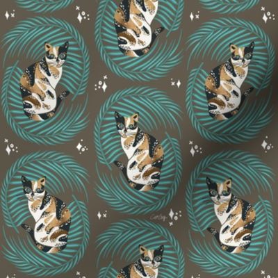 Calico Cat & Palm Fronds – Gold & Turquoise