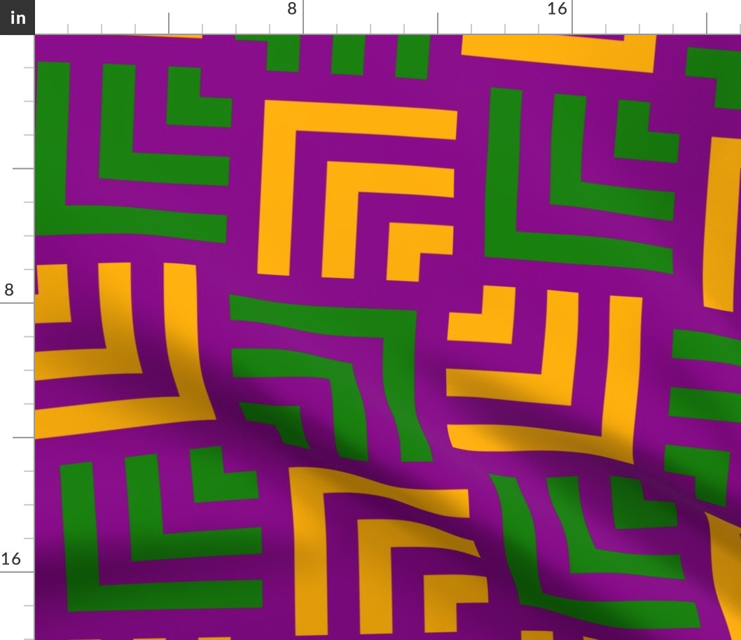 Concentric Overlapping Squares in Mardi Gras Green Purple and Gold