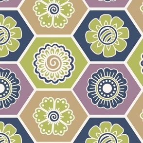 Mehendi Floral Hexagons - Vintage Shades 1