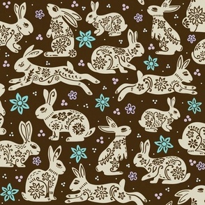 Floral Folk Rabbits - Brown