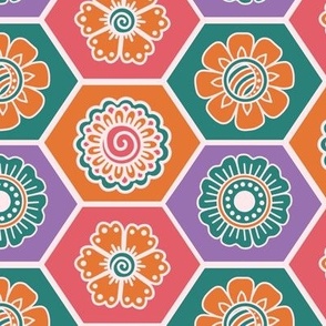 Mehendi Floral Hexagons - Bright and Cheerful