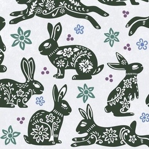 Floral Folk Rabbits - Green Day
