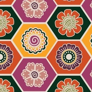 Mehendi Floral Hexagons - Jewel Tones