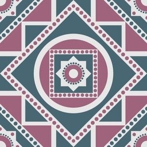 Bold Geometric Mandala - Teal and Pink