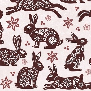 Floral Folk Rabbits - Red