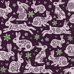 Floral Folk Rabbits - Magenta