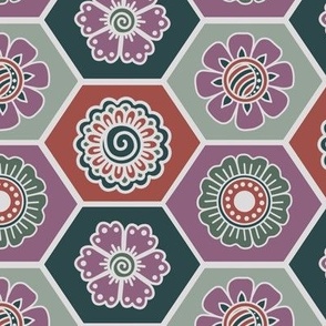 Mehendi Floral Hexagons - Vintage shades 2