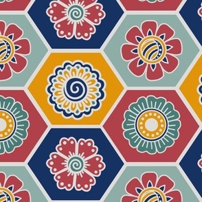 Mehendi Floral Hexagons - Vintage Shades 3