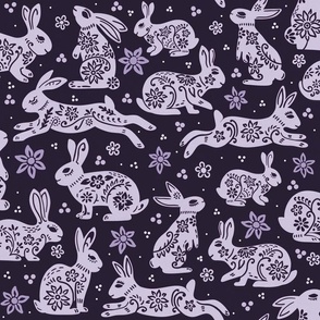 Floral Folk Rabbits - Purple