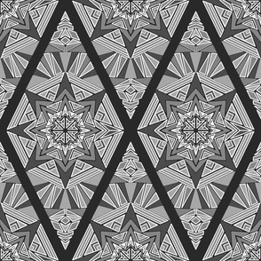 Abstract Diamond Mandala - Black, White Grey