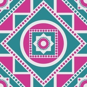 Bold Geometric Mandala - Bright Pink and Blue