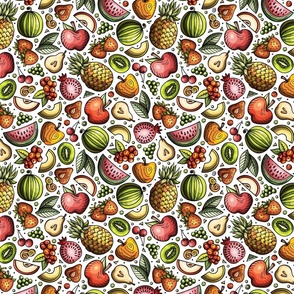 Tropical fruits cartoon doodle