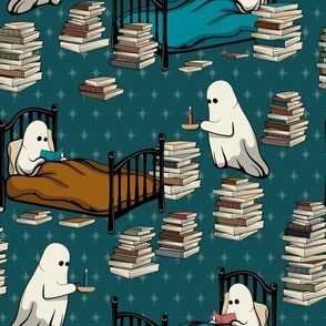 Bedtime ghosts reading in dark green. Large scale