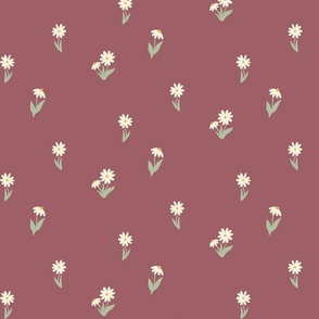 Soft white daisy Flower Fabric: Purple Background, Floral Pattern