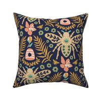 Save the Bees // large // bees, insects, pollinators, plants, blue, pink
