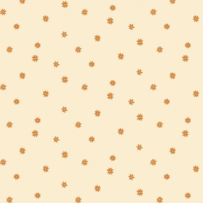 Tiny orange Daisy Flower Fabric on cream,  small scale floral, flower pattern