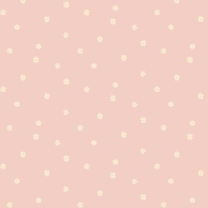 Delicate White Daisy Flower Fabric on pale pink, small scale floral, flower pattern