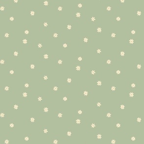 Delicate Daisy Flower Fabric on sage green, small scale floral, flower pattern