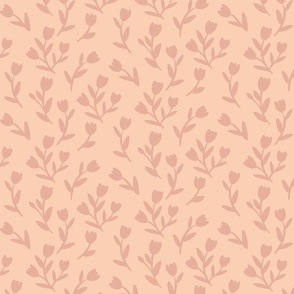 Pink Scrolling Tulip Silhouette Pattern on Peach - Simple floral pattern