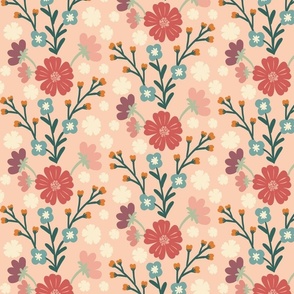 Bold Contrasting Wildflower Fabric: light pink Background, Floral Pattern