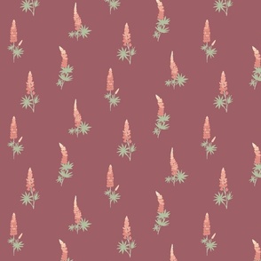 Soft Pink Lupine Flower Fabric: Purple Background, Floral Pattern