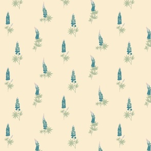 Soft Blue Lupine Flower Fabric: Beige Background, Floral Pattern