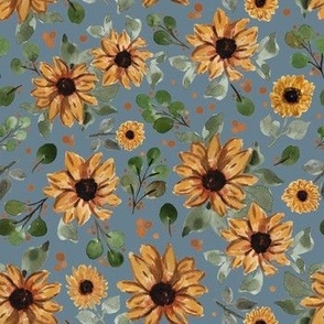 Medium - Betty Sunflowers - Teal - 7x7 fabric // 24x24 wallpaper