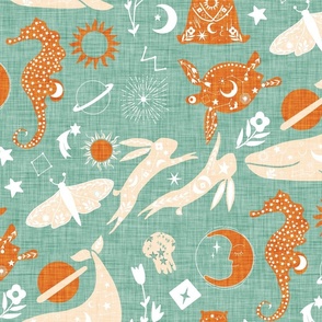 Dream Night Blue-Animals With  Floral Patterns