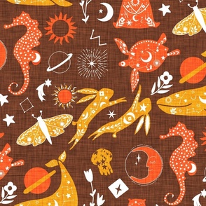 Dream Night Brown-Animals With  Floral Patterns