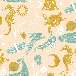 Dream Night Pink-Yellow-Animals With  Floral Patterns