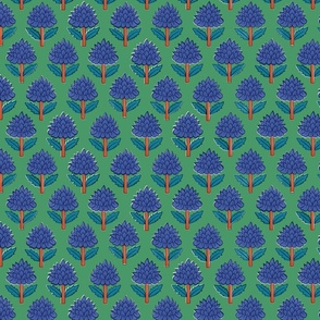 Block print bedding - indian block print inspired floral - block print flower fabric - medium blue teal and orange red on green - small