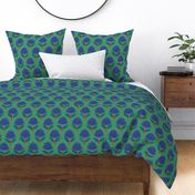 Block print bedding - indian block print inspired floral - block print flower fabric - medium blue teal and orange red on green - large