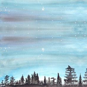 Forest Night Sky Watercolor