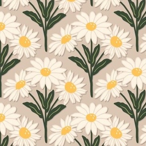 Elegant French Country Daisies in Bloom on a Beige Background