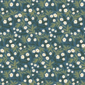 Elegant French Country Daisies in Bloom on a Dark Blue Background
