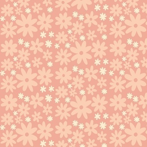 Soft pink daisy flower fabric: peach background, floral pattern