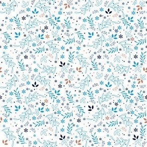 Vegetal party blue - white - FABRIC