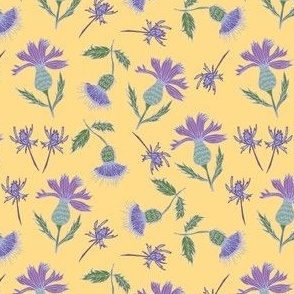 Purple Thistles on butter yellow